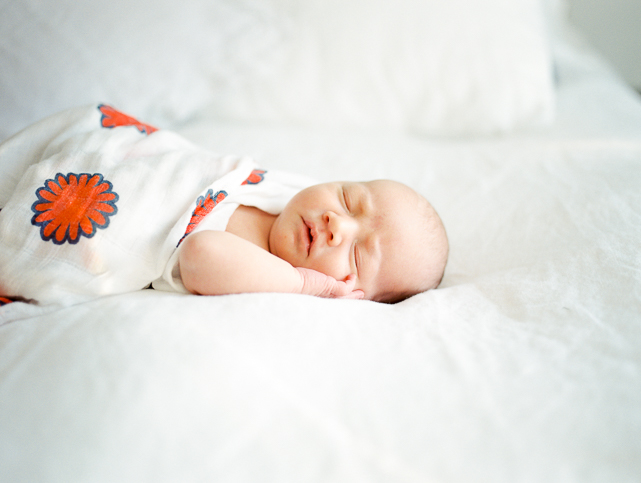 Baby Swaddled and Sleeping on a Bed {Calgary Lifestyle Photographer}