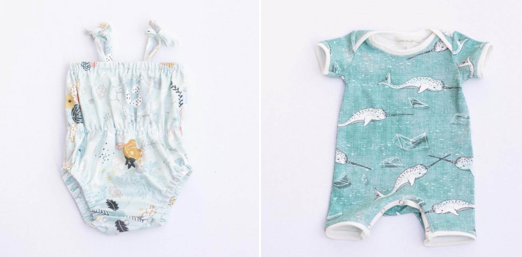 Handmade baby rompers by Calgary based Petite Chou Fleur Designs