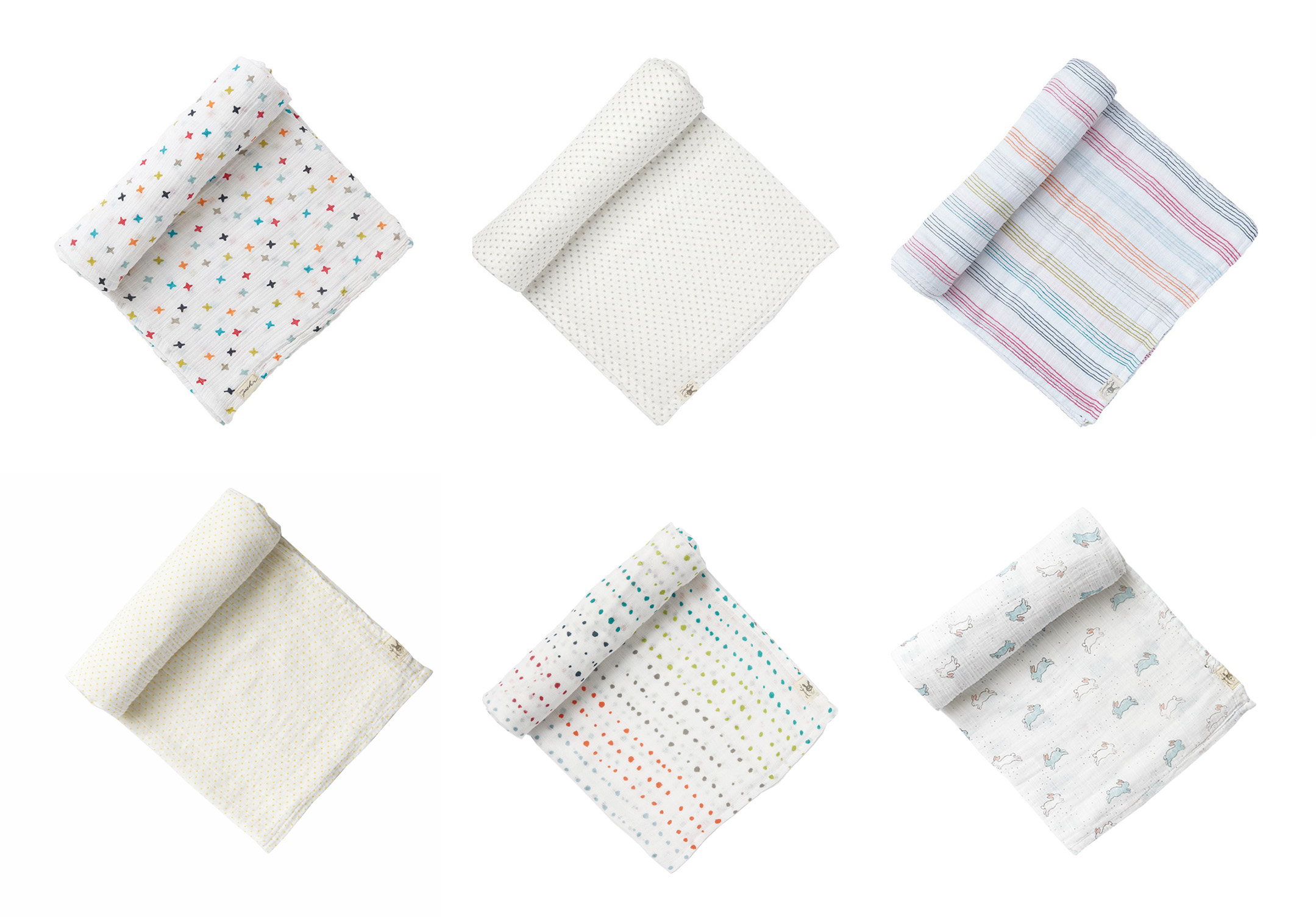 Pehr swaddle blankets in an assortment of gender neutral colours and patterns